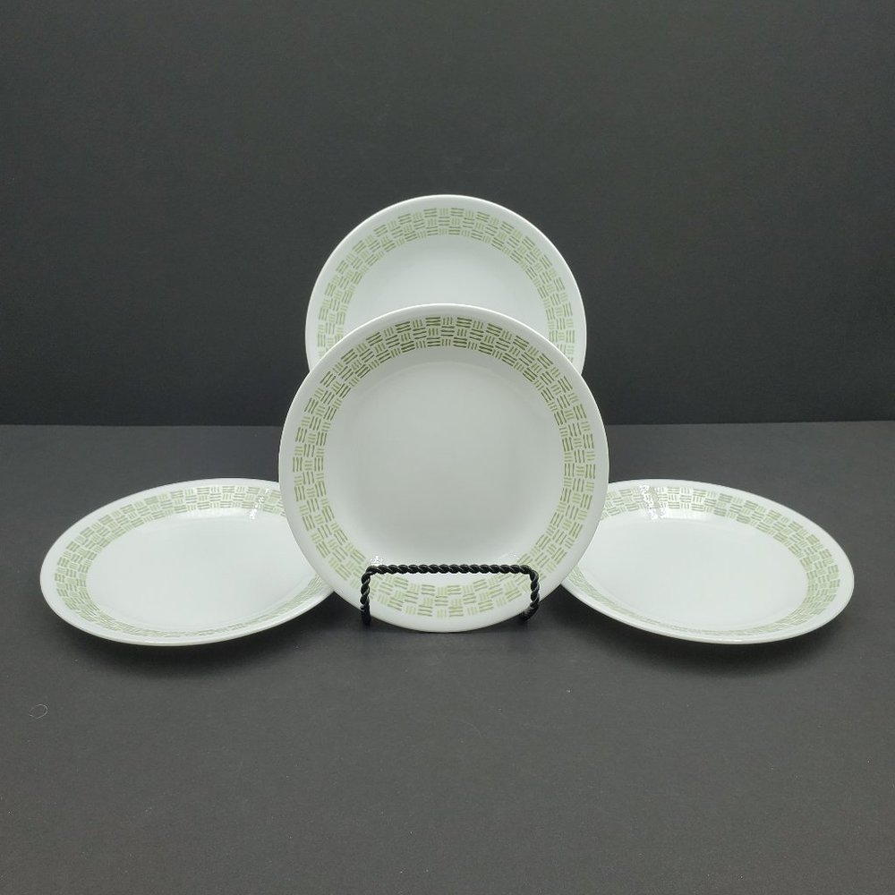 Corelle Basket Weave Bread Dessert Plates White Plate Green Pattern